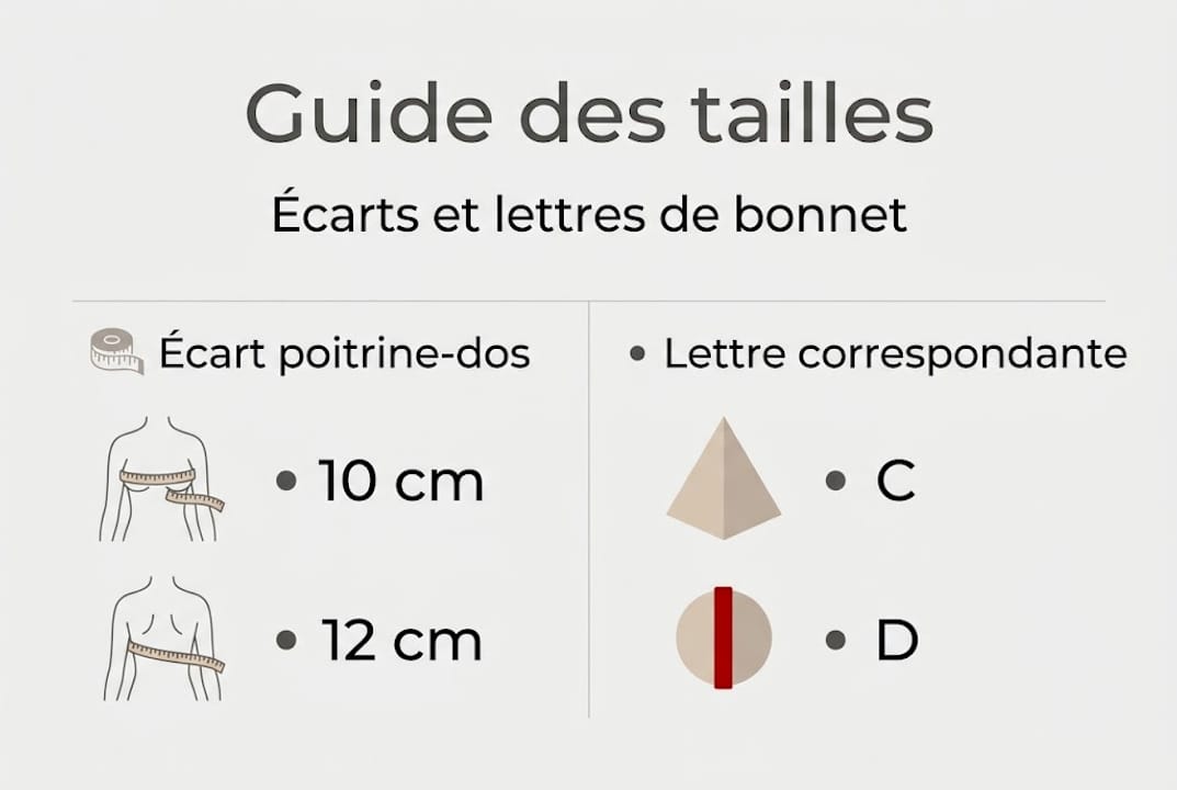 Visuel explicatif sur la différence entre les tailles de bonnets et la signification des lettres.