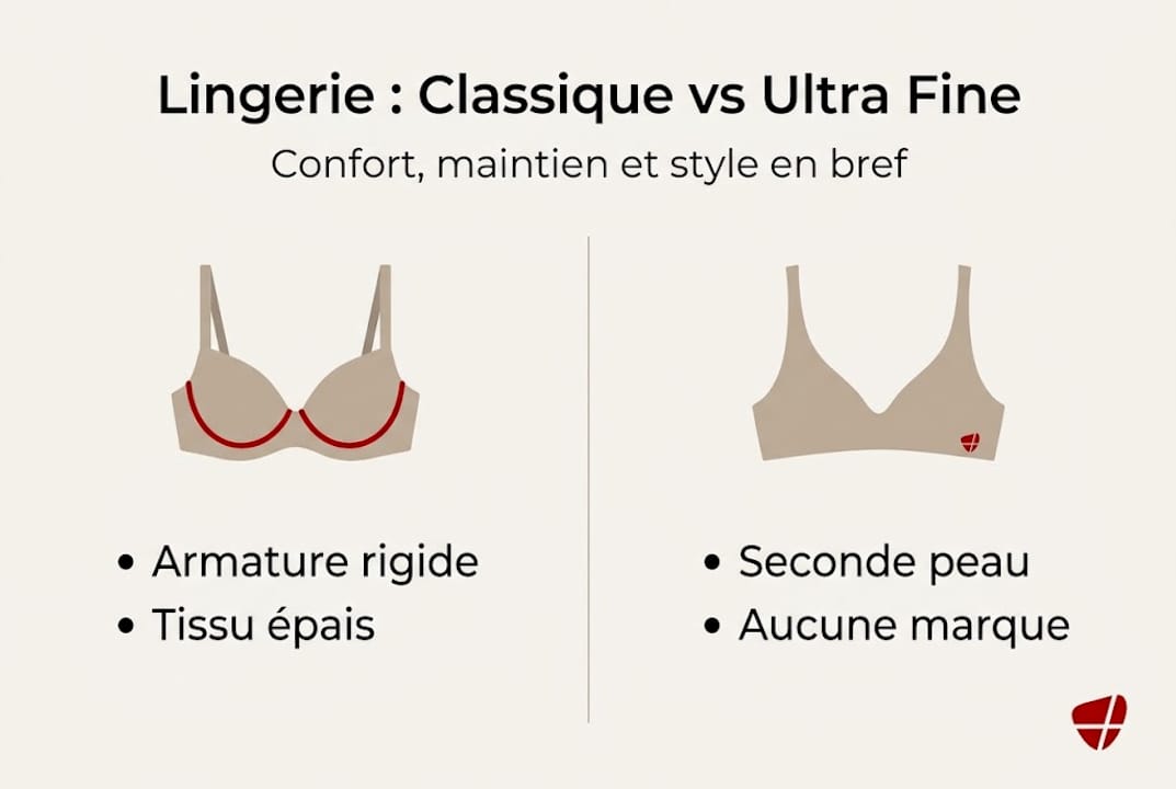Visuel comparatif : lingerie traditionnelle vs lingerie ultra légère