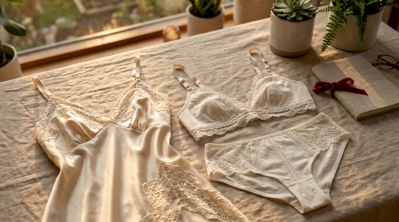 Détail raffiné des matières délicates de lingerie, révélant toute la sensualité des textures.