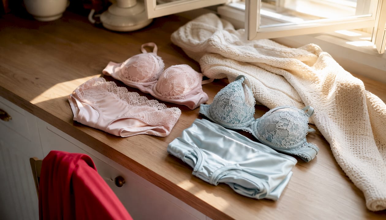 Lingerie fine accompagnée de tous les accessoires indispensables pour un entretien tout en douceur