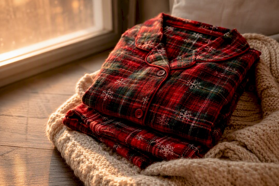 Pyjama plié avec motif de Noël, gros plan