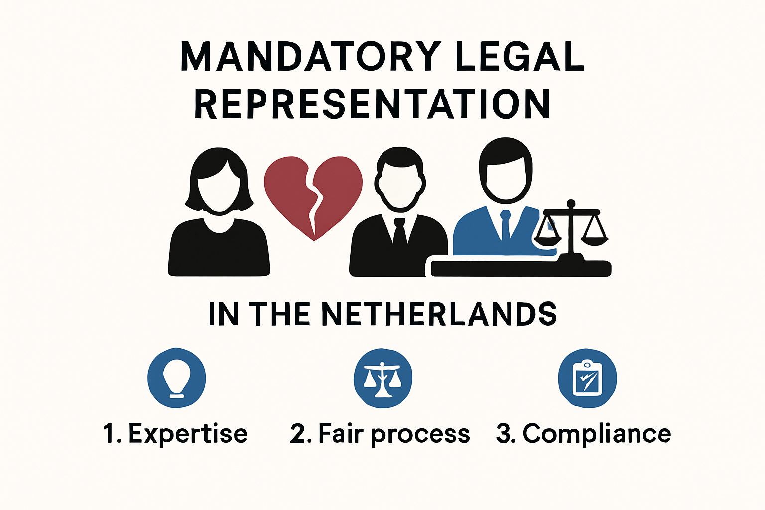 Infographic showing mandatory legal representation for Dutch divorce.