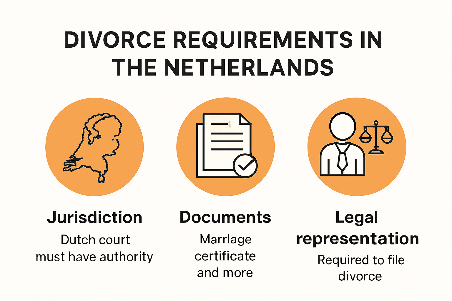 Key legal divorce process requirements overview infographic