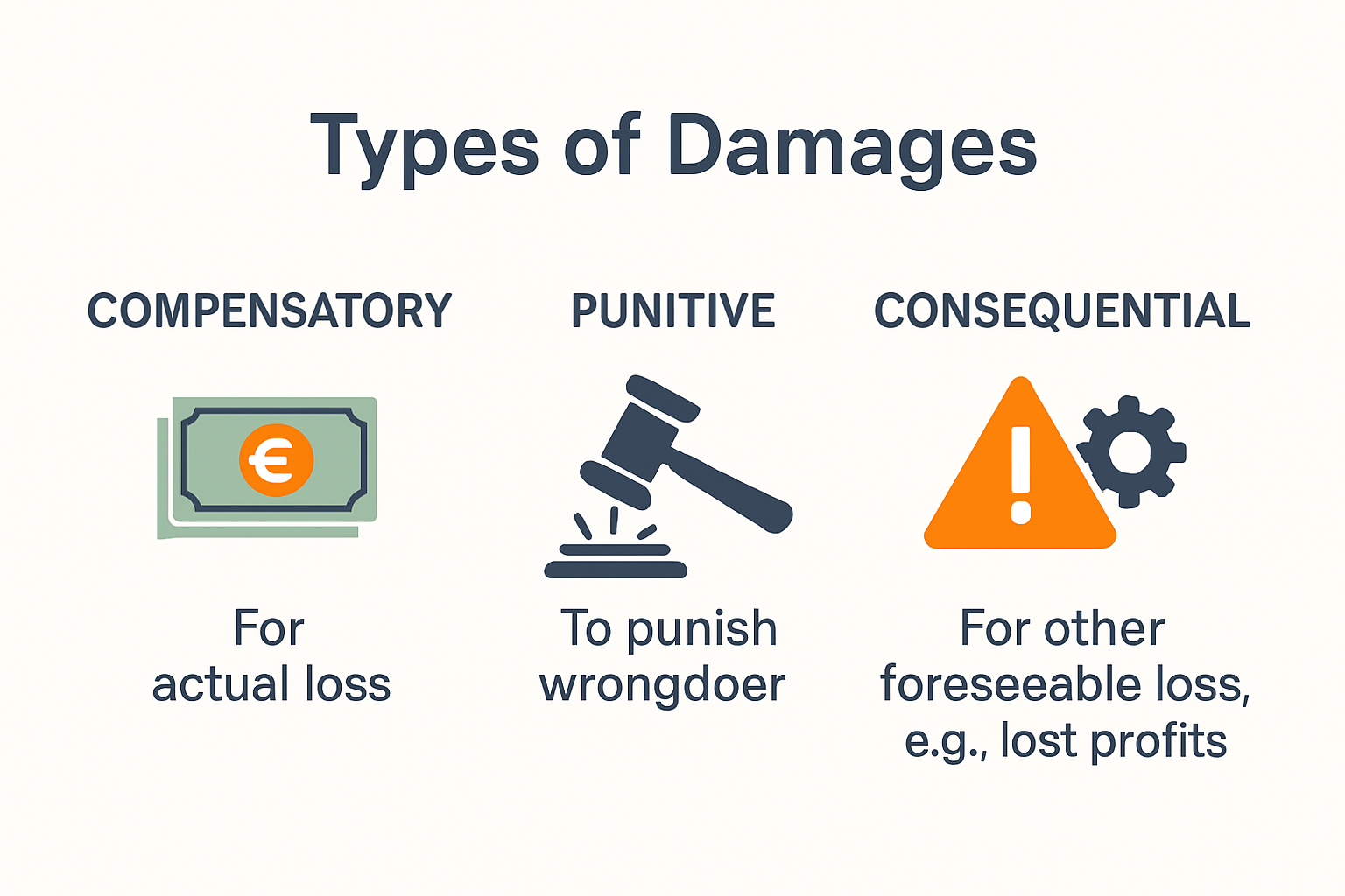 Infographic summarizing types of damages in Dutch law