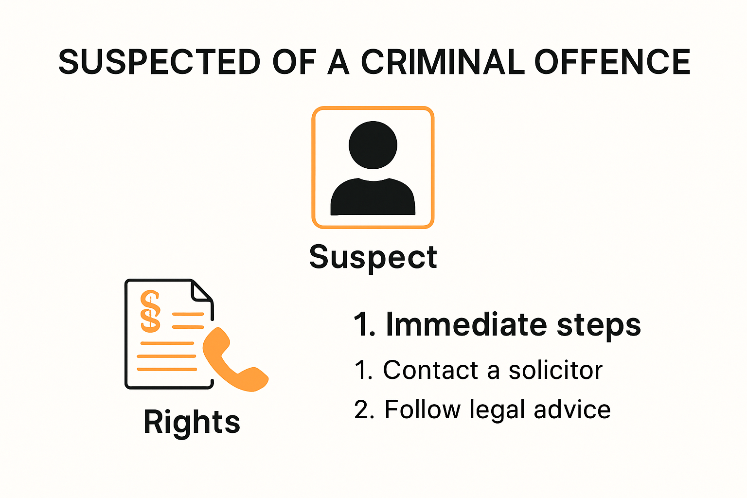 Infographic on steps and rights if suspected of a criminal offense