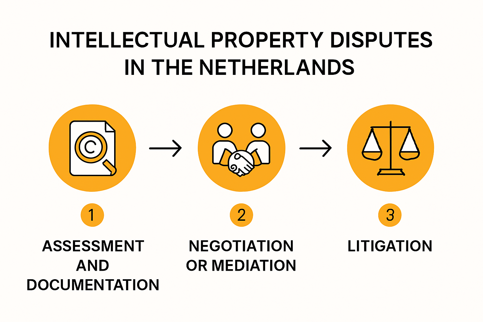 Infographic showing steps to handle IP disputes in the Netherlands