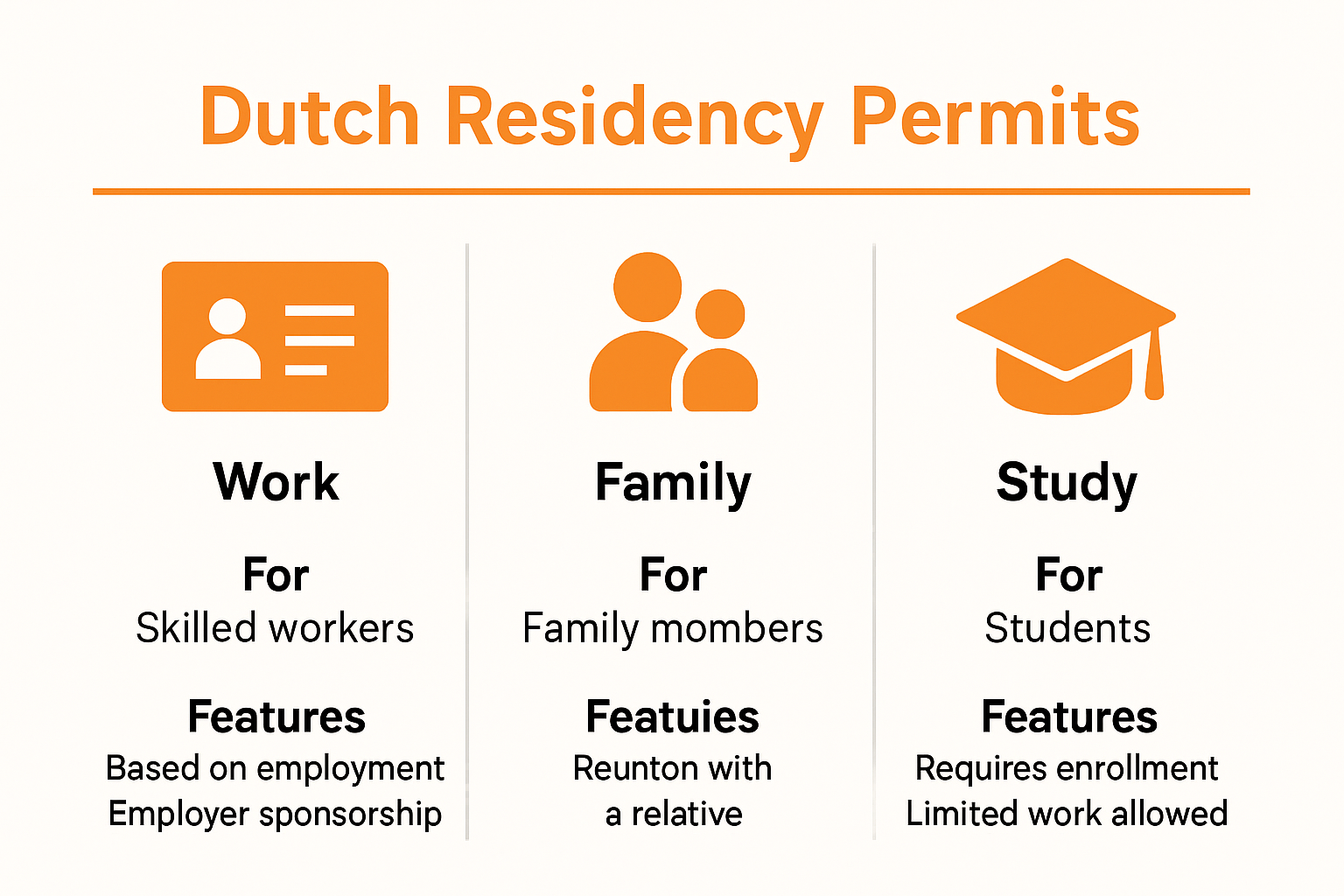 Infographic comparing Dutch residency permit types and eligibility