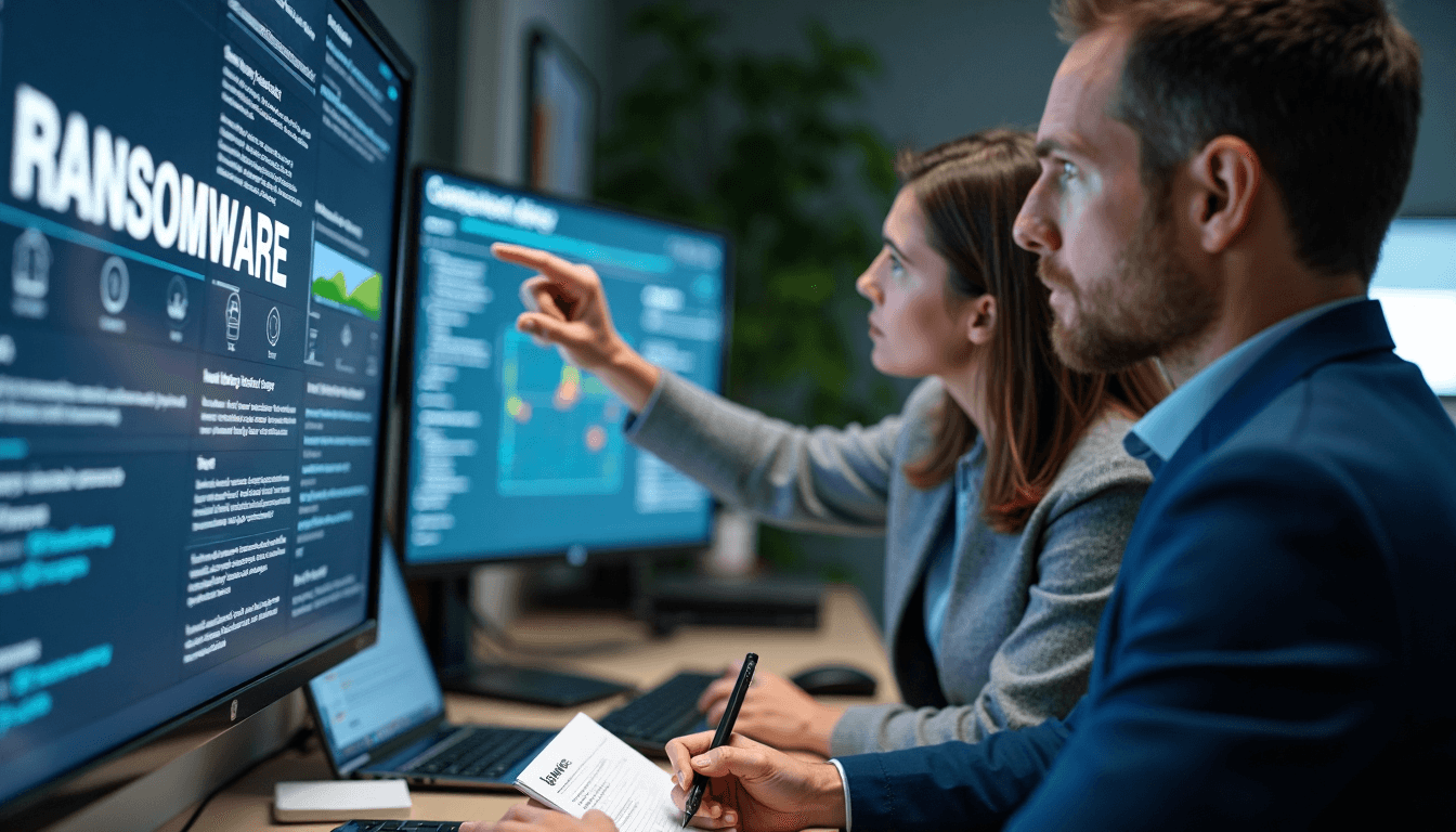 Dutch IT staff responding to cyber threat with 'Major Types' text on noticeboard