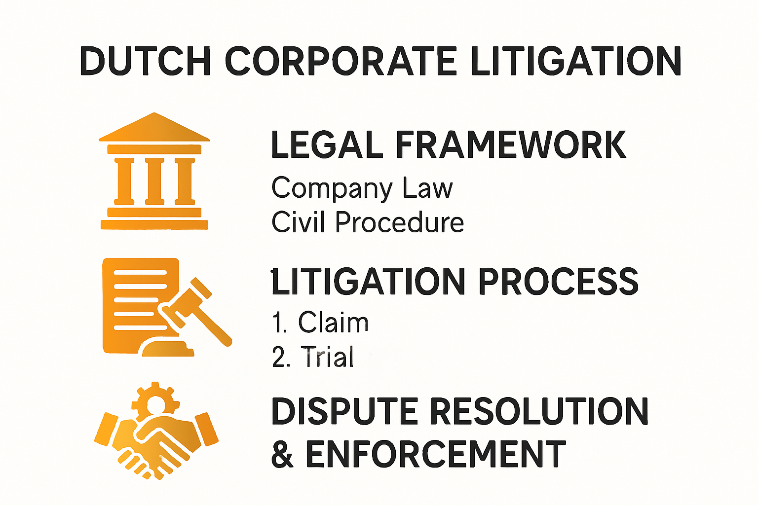 Infographic overview of Dutch corporate litigation process and structure