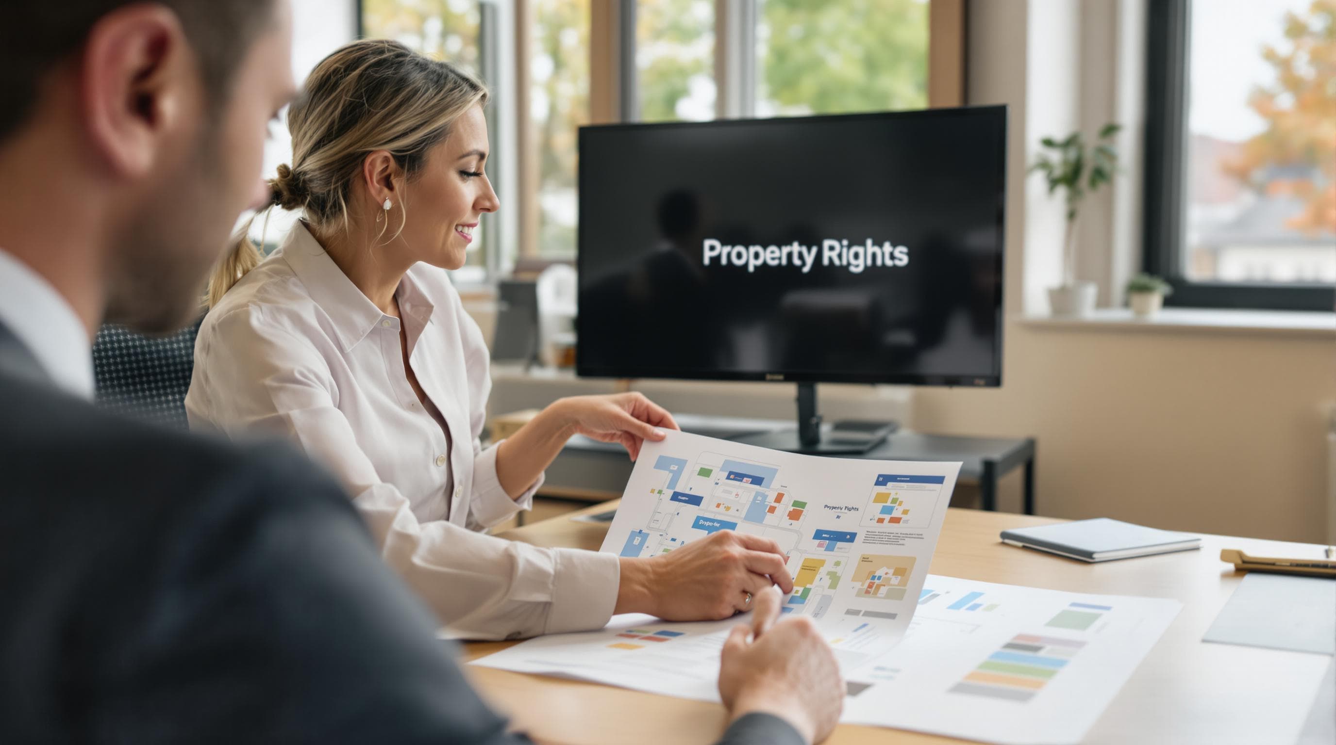 Notary consults client about property rights in Dutch office