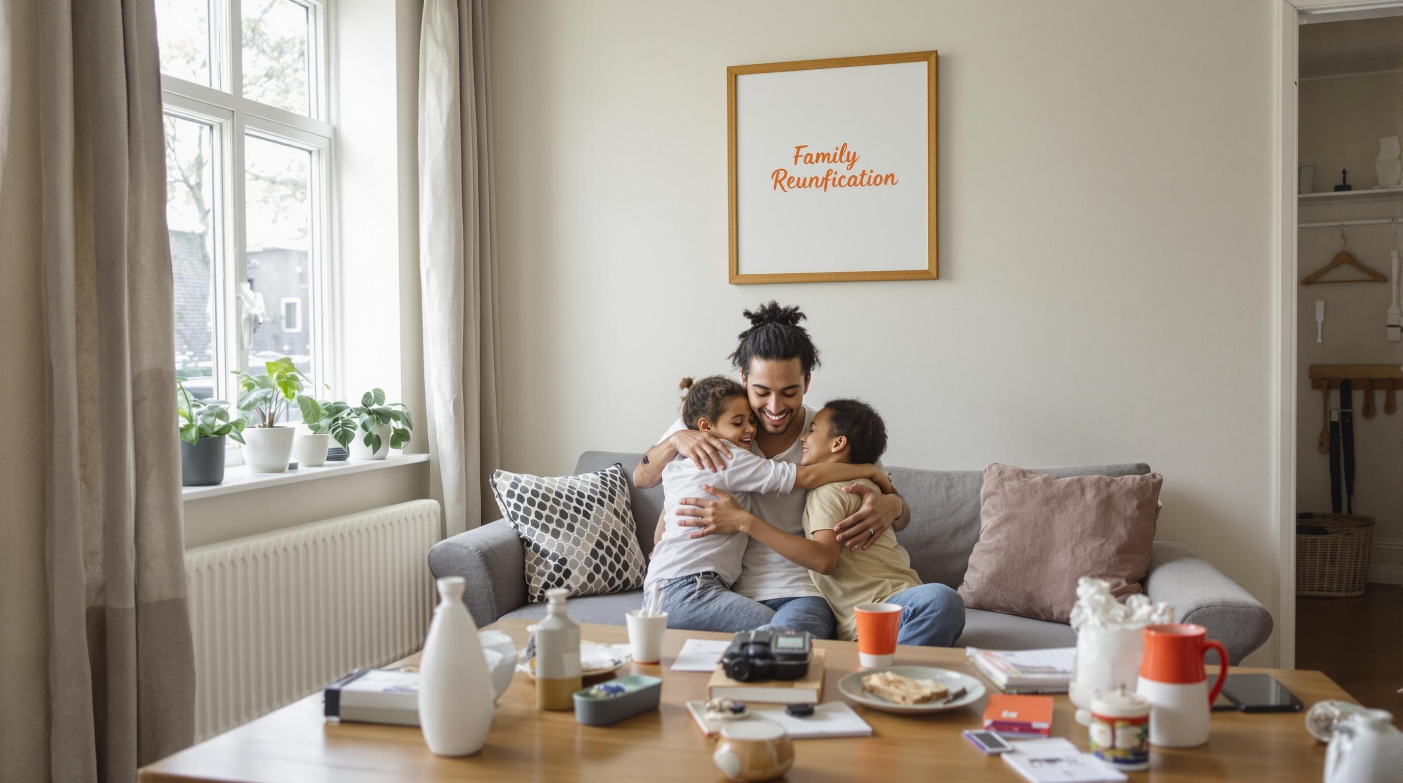 What is Immigration Law? Guide for Individuals and Businesses 5 Reunited diverse family at home, 'Family Reunification' wall art