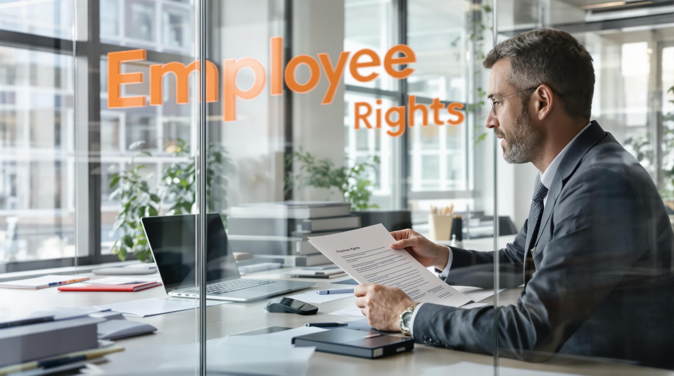 Dutch lawyer and client reviewing employment contract focused on employee rights