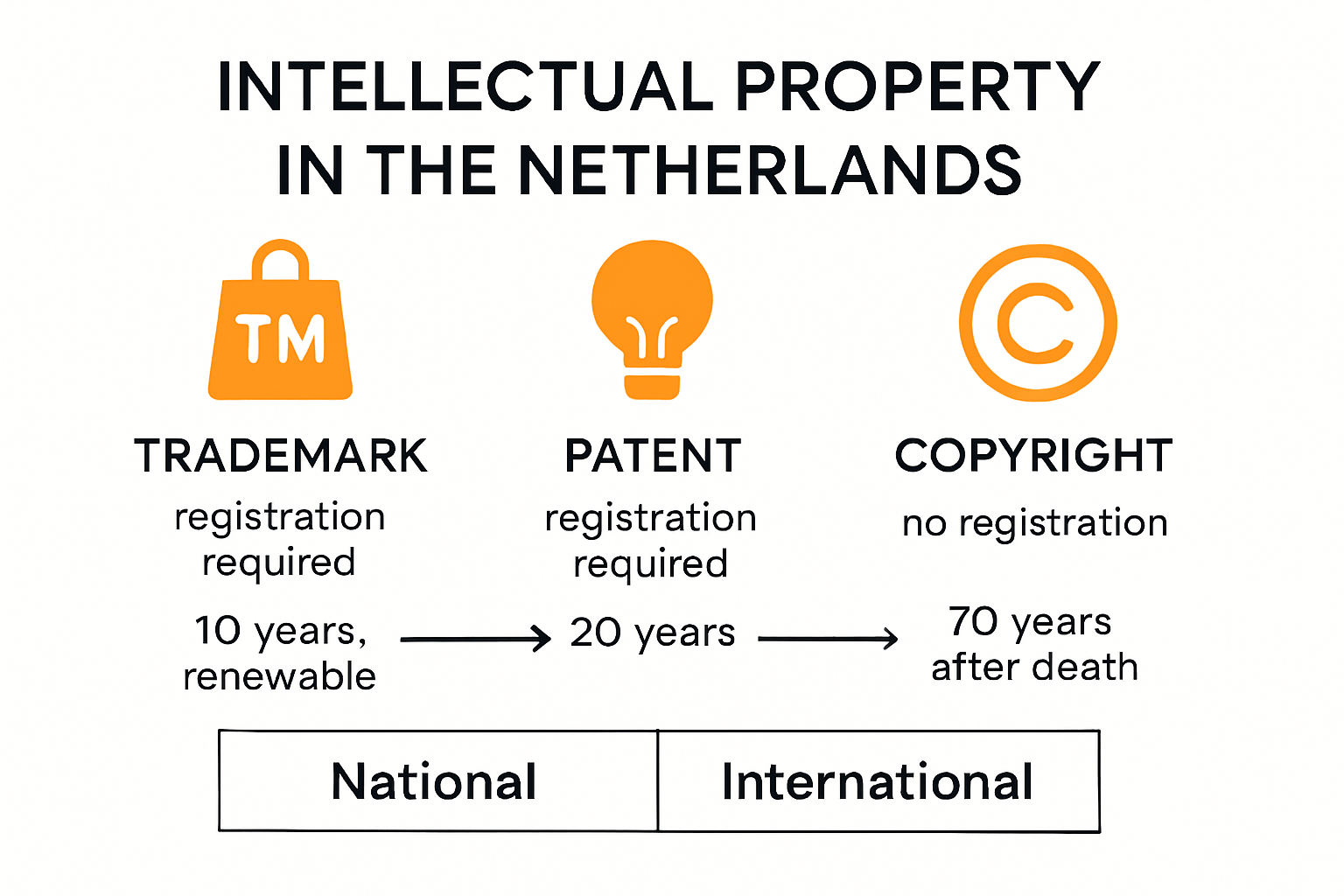 Infographic showing types of intellectual property protection in the Netherlands