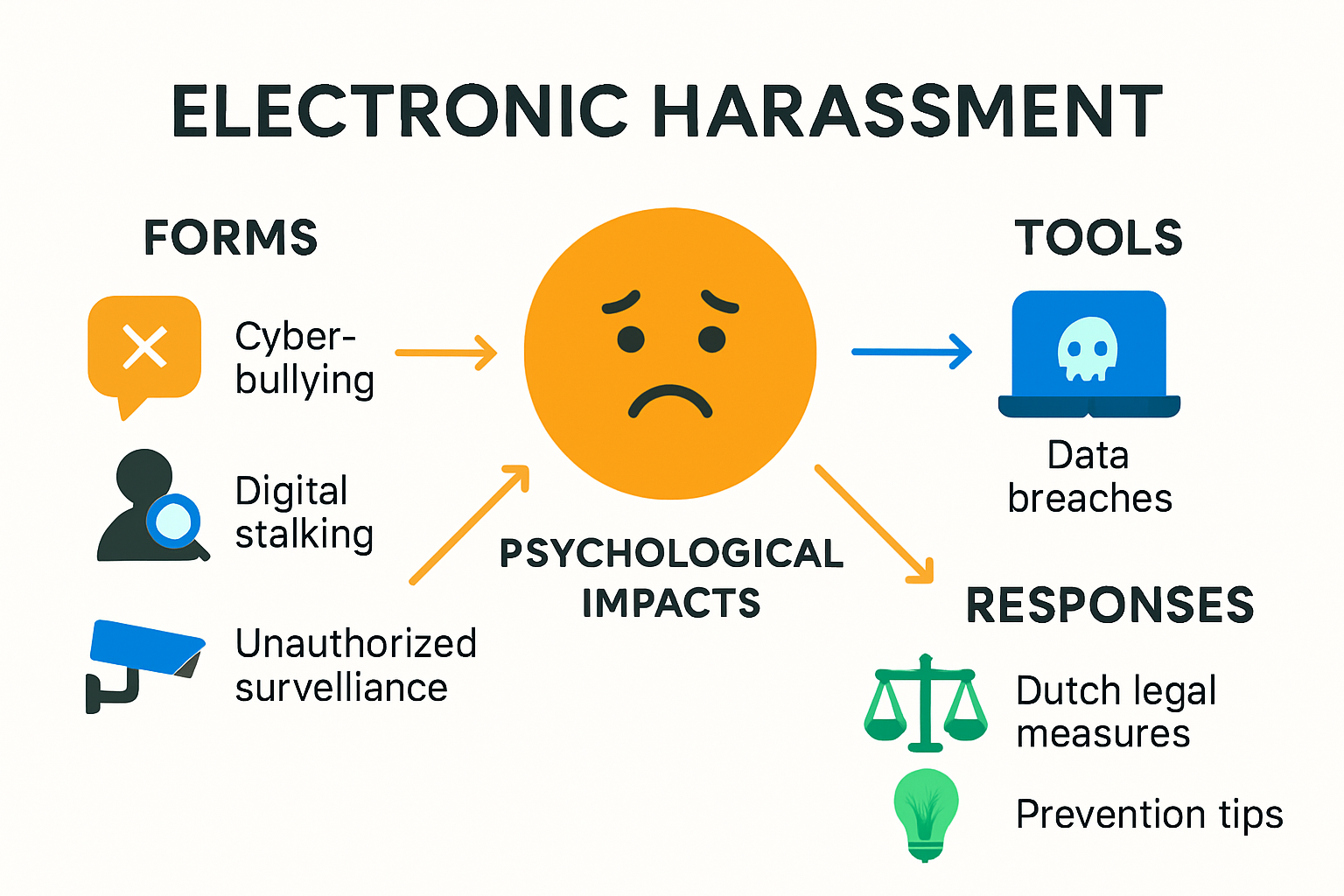 Infographic on types and impacts of electronic harassment
