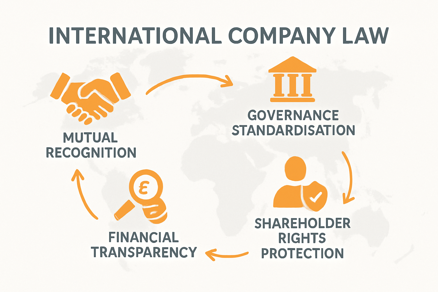 Core principles of international company law infographic