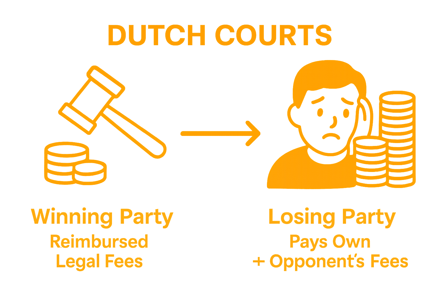 Understanding The High Cost of Losing: How Dutch Courts Calculate Legal Fees 3 Infographic comparing legal fee burden for losing and winning parties in Dutch courts