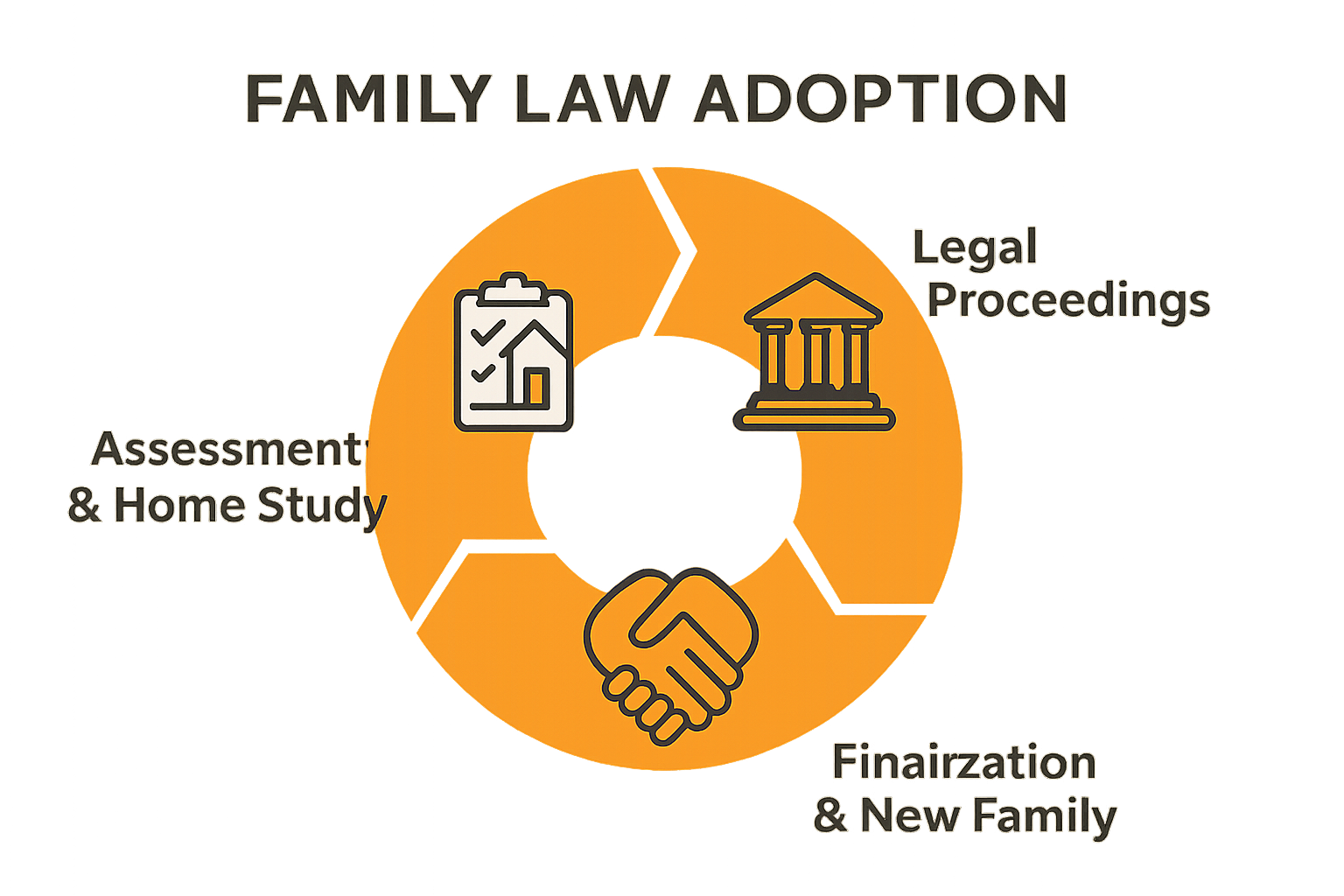 Infographic showing 3 key steps in family law adoption process