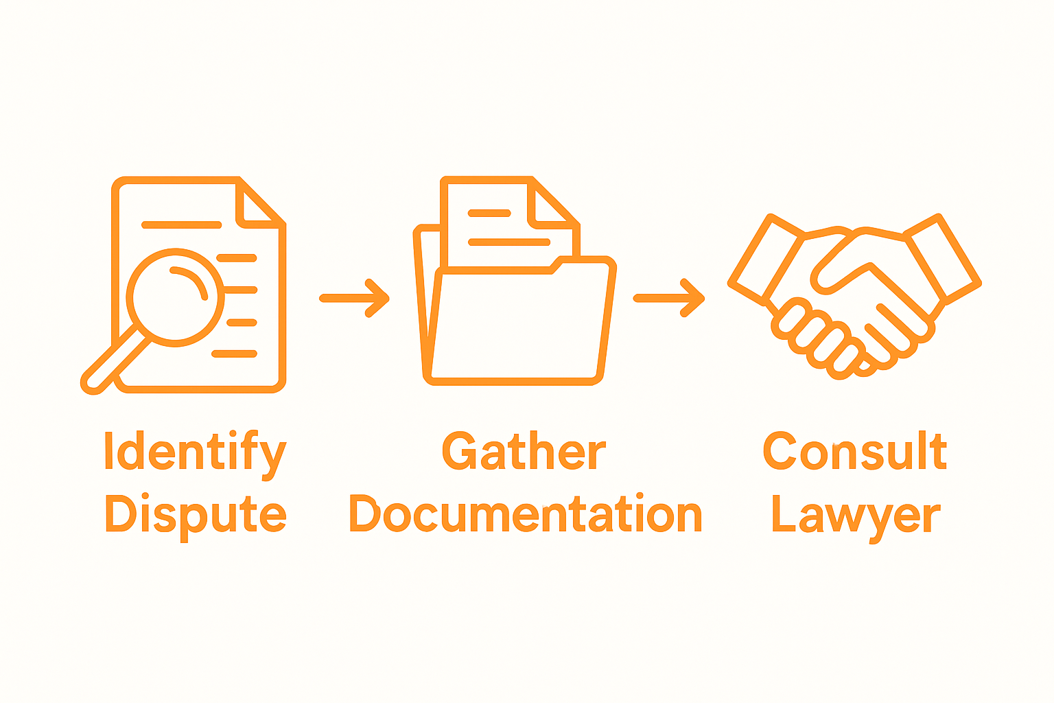 A three-step process: identify dispute, gather documents, consult lawyer