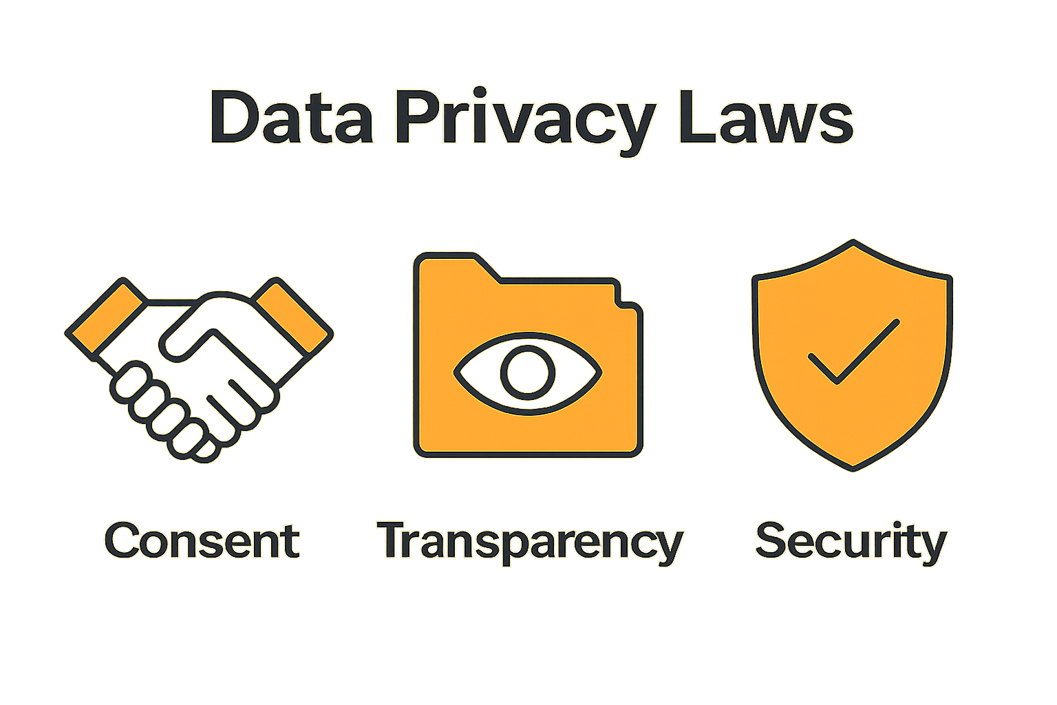 Infographic showing consent, transparency, accountability icons