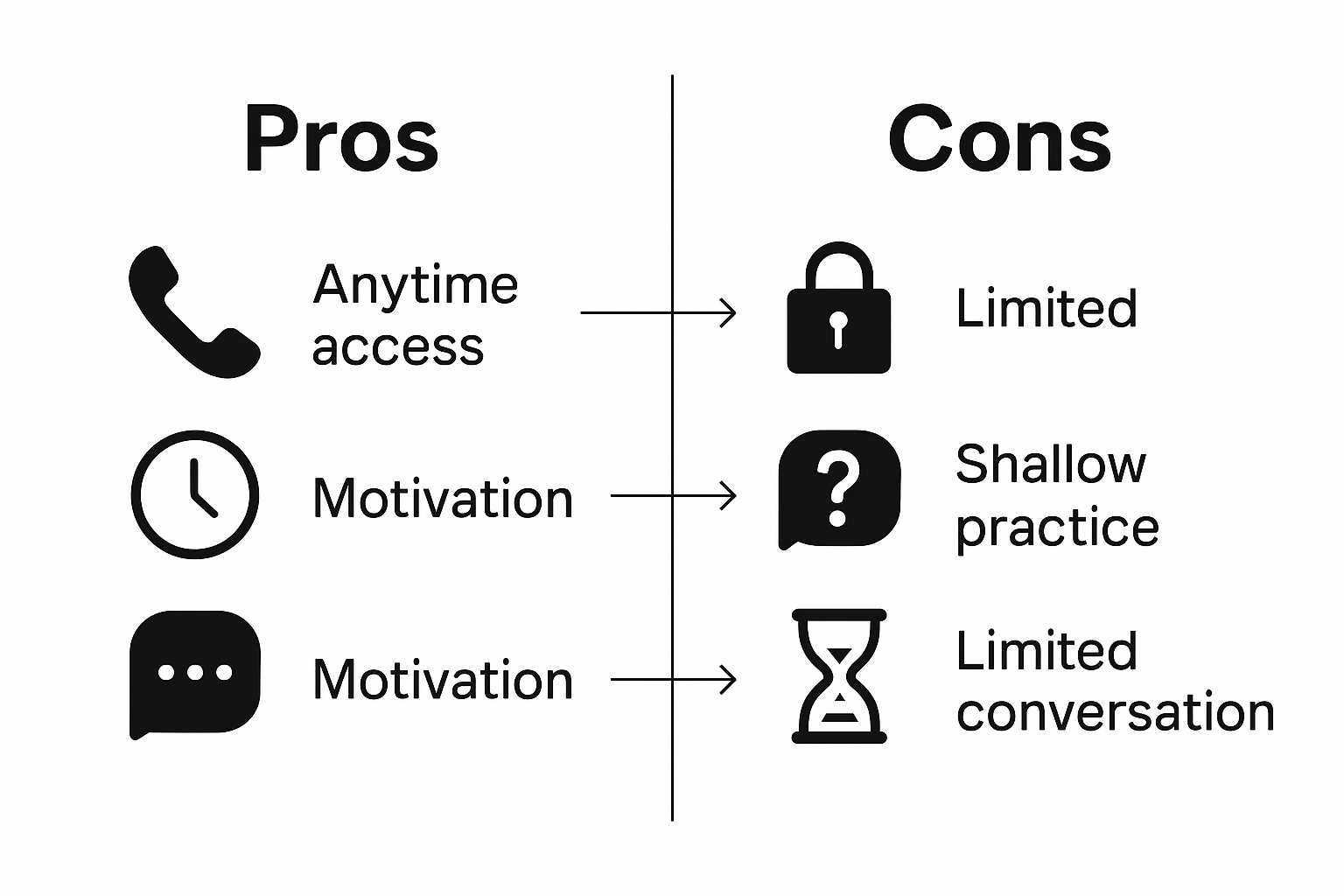 Infographic showing language app pros and cons