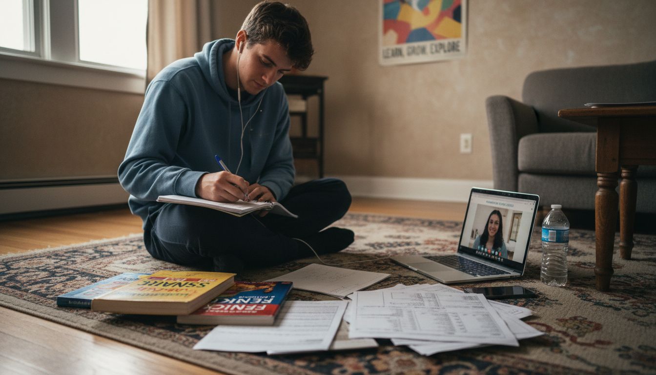 Learner surrounded by diverse study materials