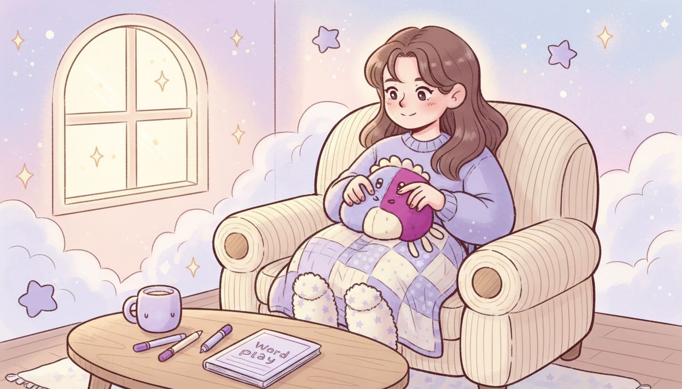 Woman using textured plush for calm