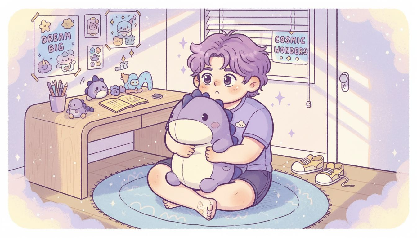 Child holding plushie for calm