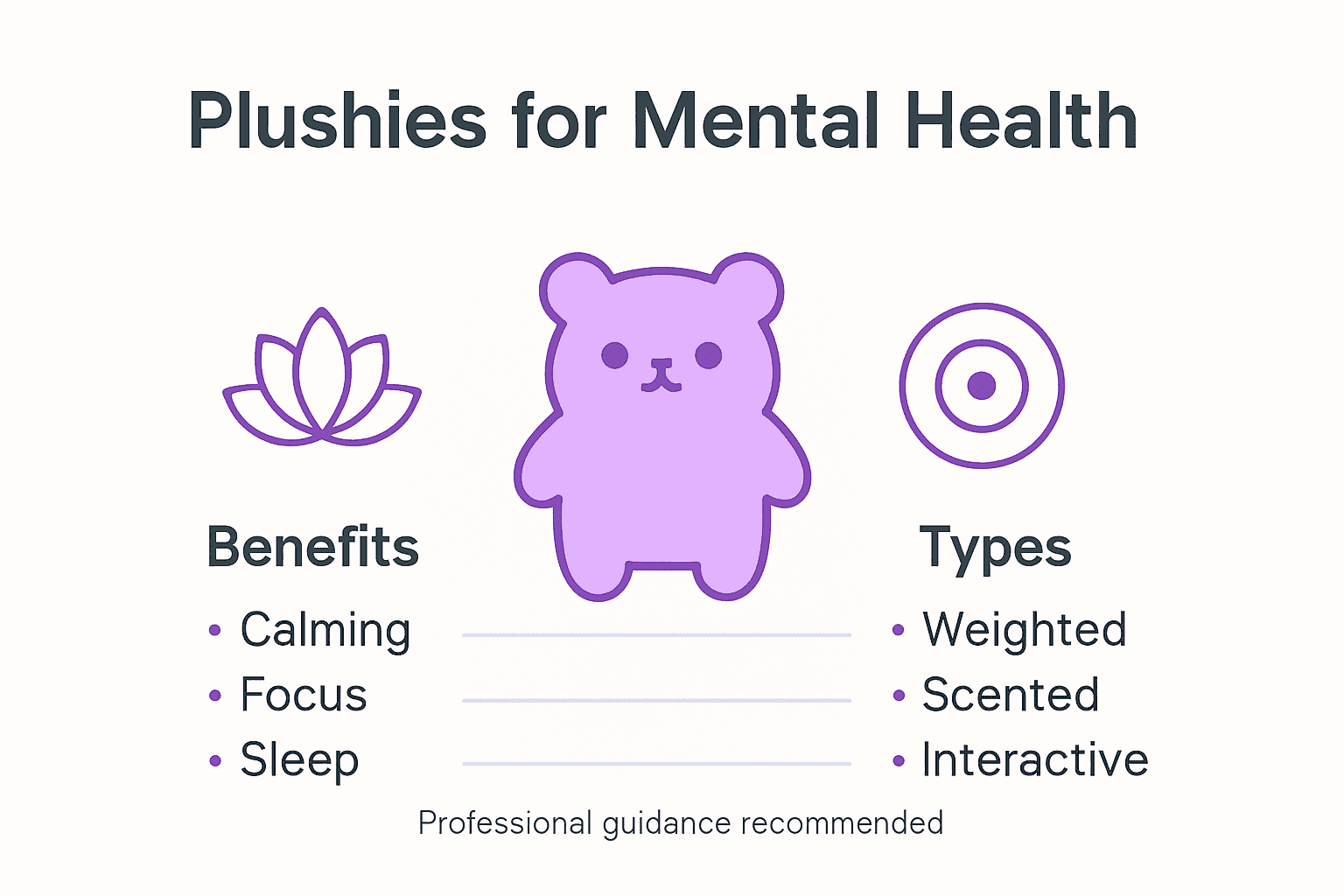 Infographic showing plushie mental health benefits and types