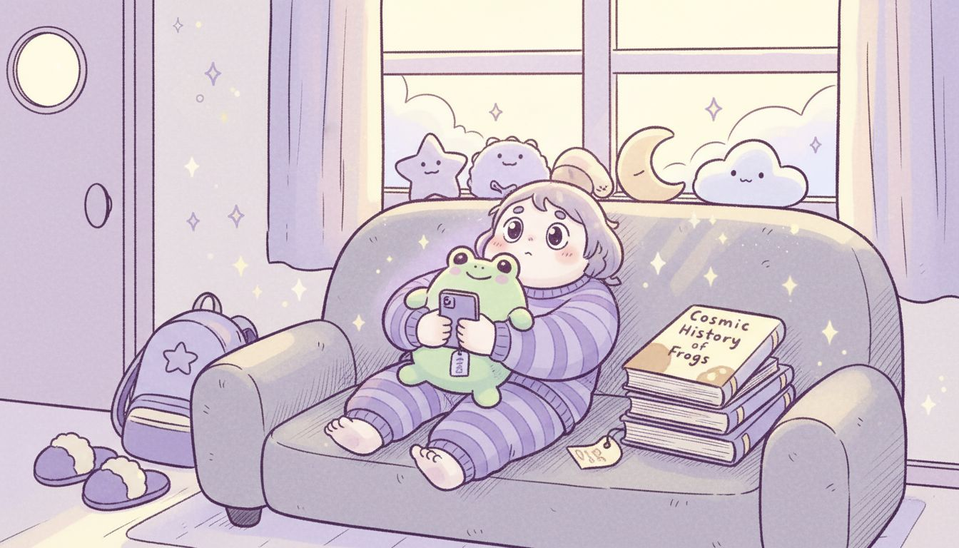Student relaxes with plushie for comfort
