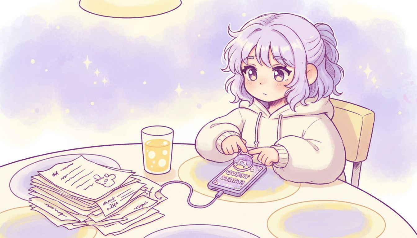 Girl using interactive collectible at table