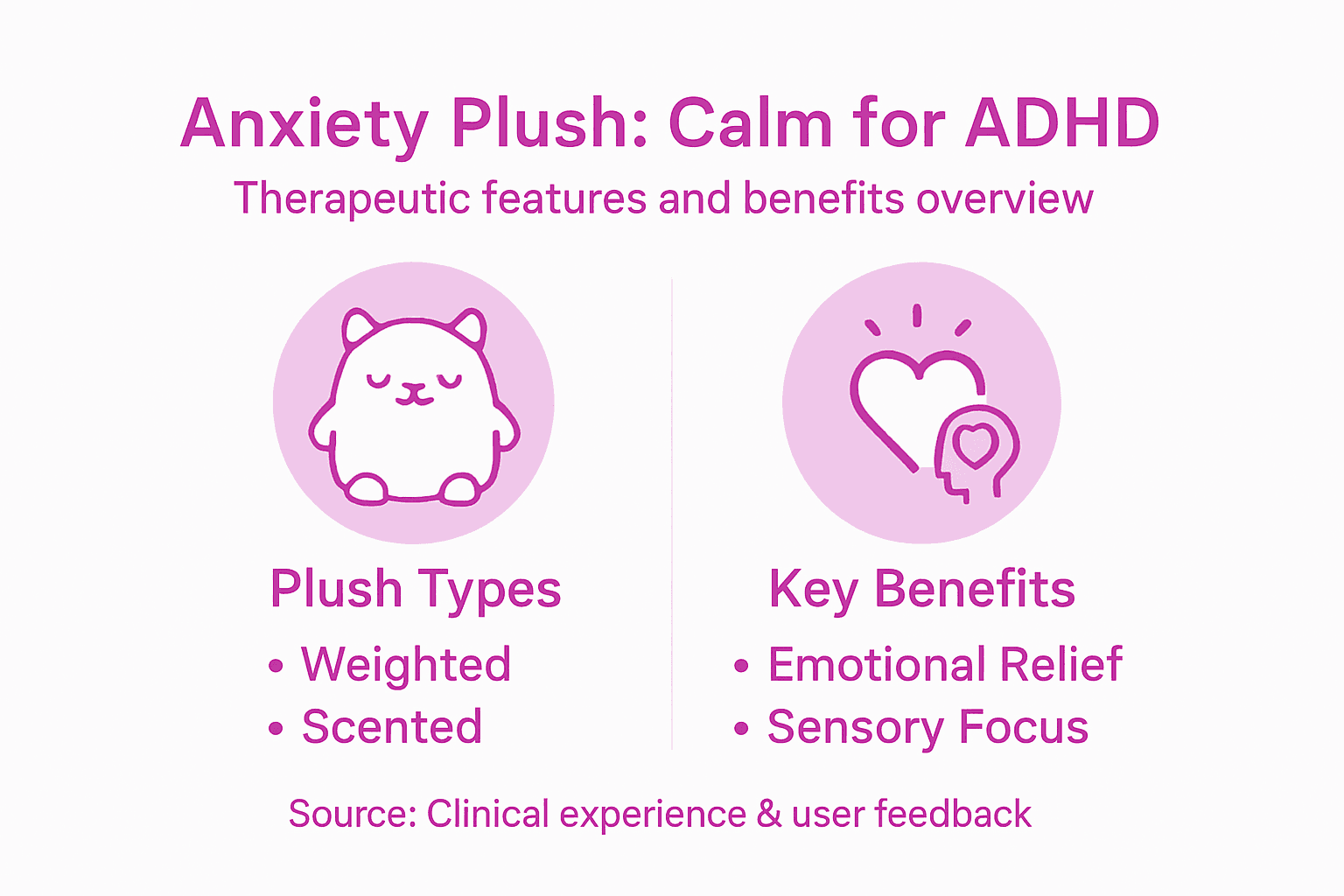 Infographic of anxiety plush types and benefits
