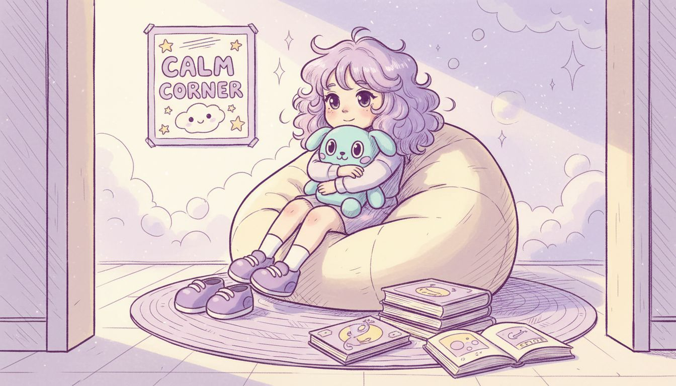 Child relaxes in dedicated calm home space