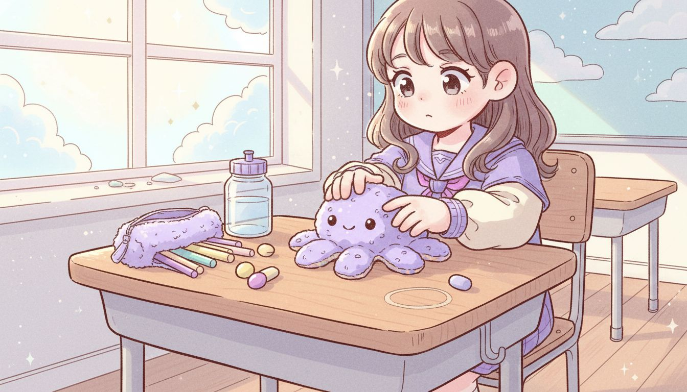 Girl with sensory plush in classroom