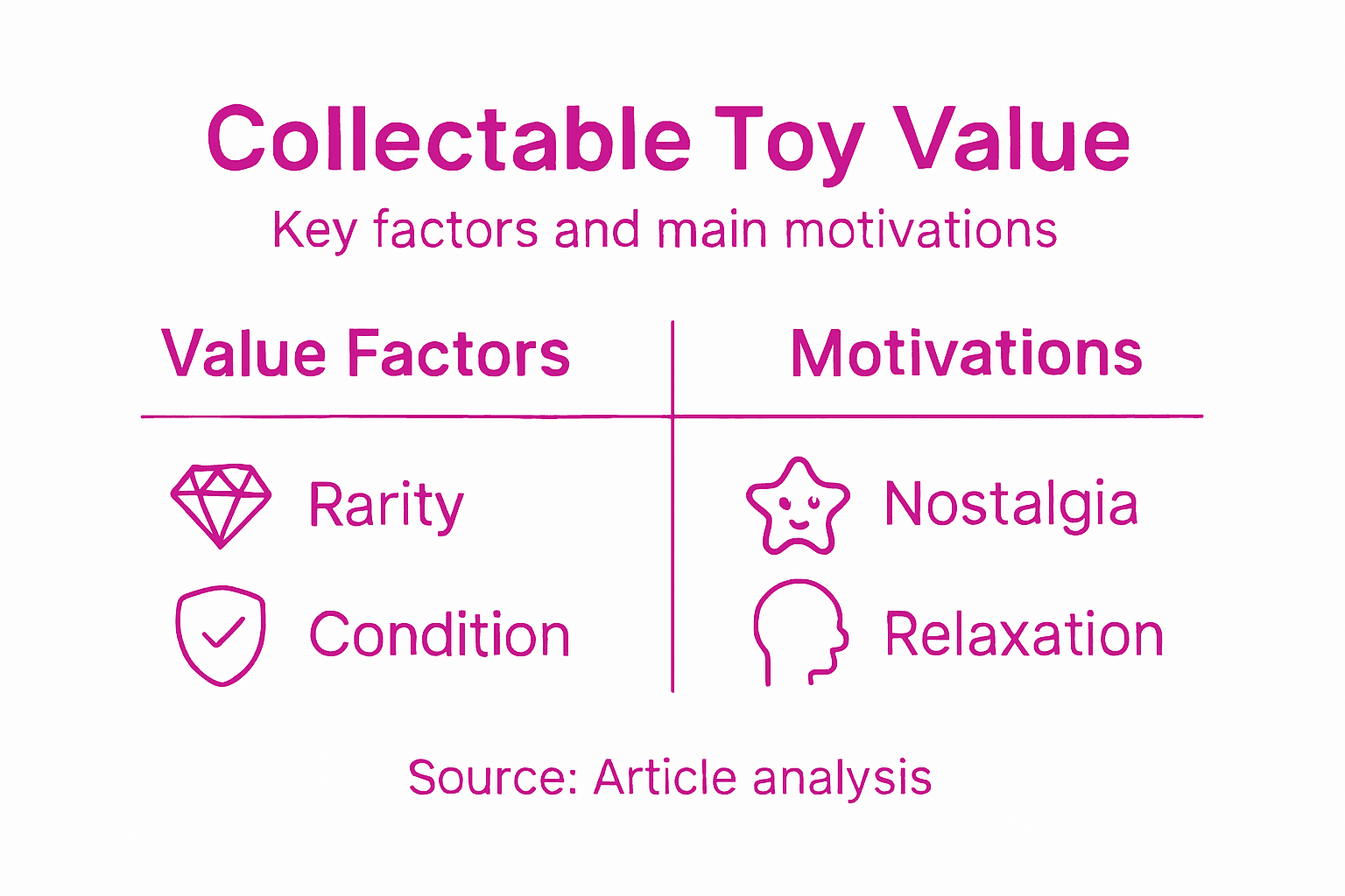 Infographic showing main collectable toy value factors