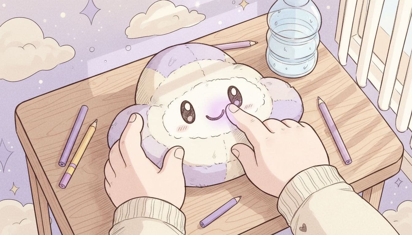 Hands using tech-enabled mindfulness plush