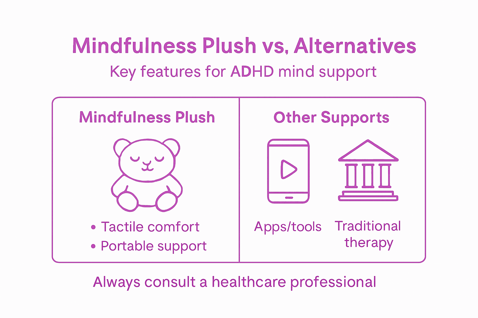 Infographic comparing mindfulness plush to alternatives