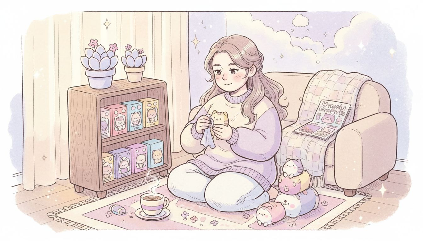 Woman maintaining comforting collectibles collection