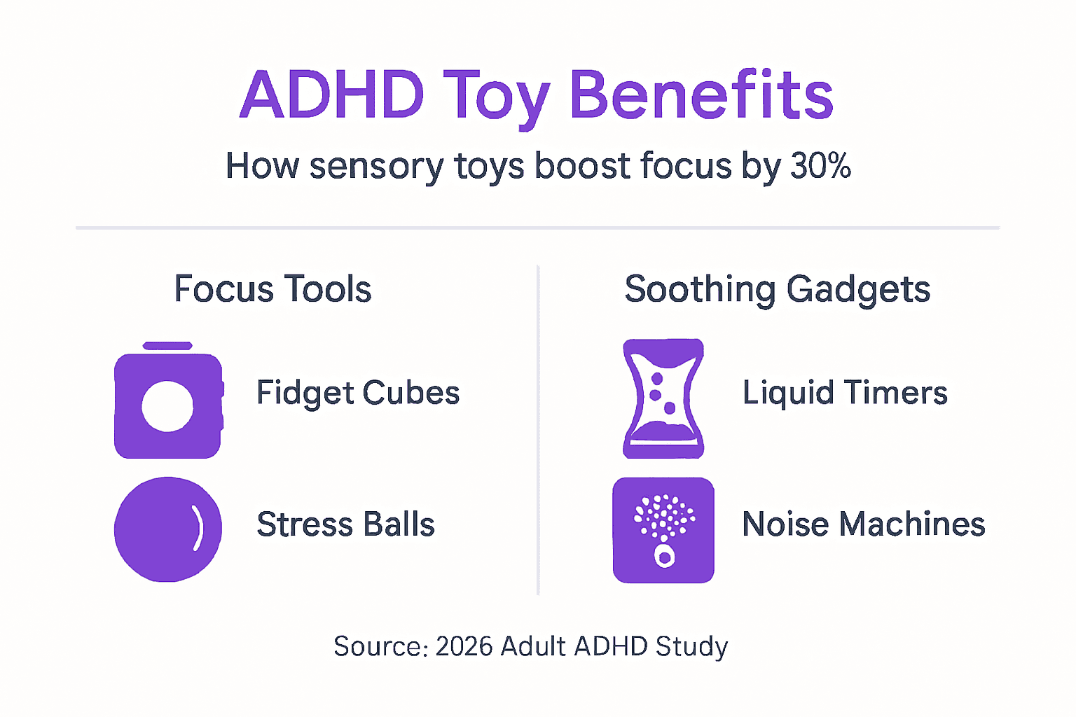 Infographic showing calm-inducing toys for ADHD