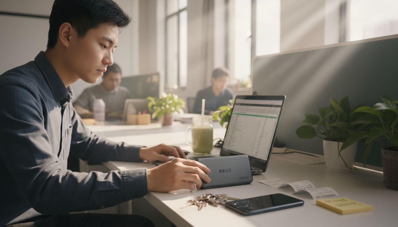 一款专为多动症设计的多功能工具，静静地摆放在杂乱的办公桌上。