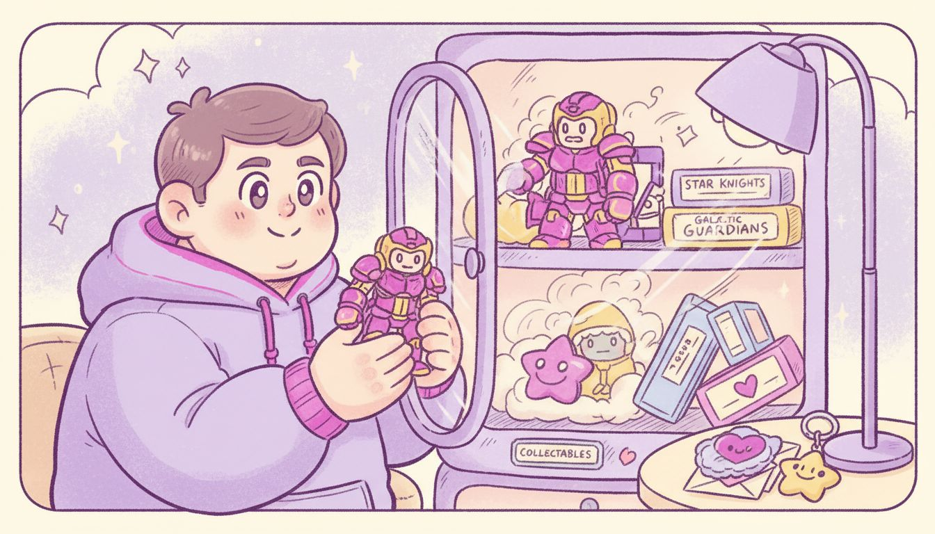 Man handling rare action figure in display case