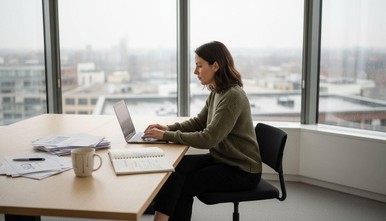 Content strategist in office using AI tools