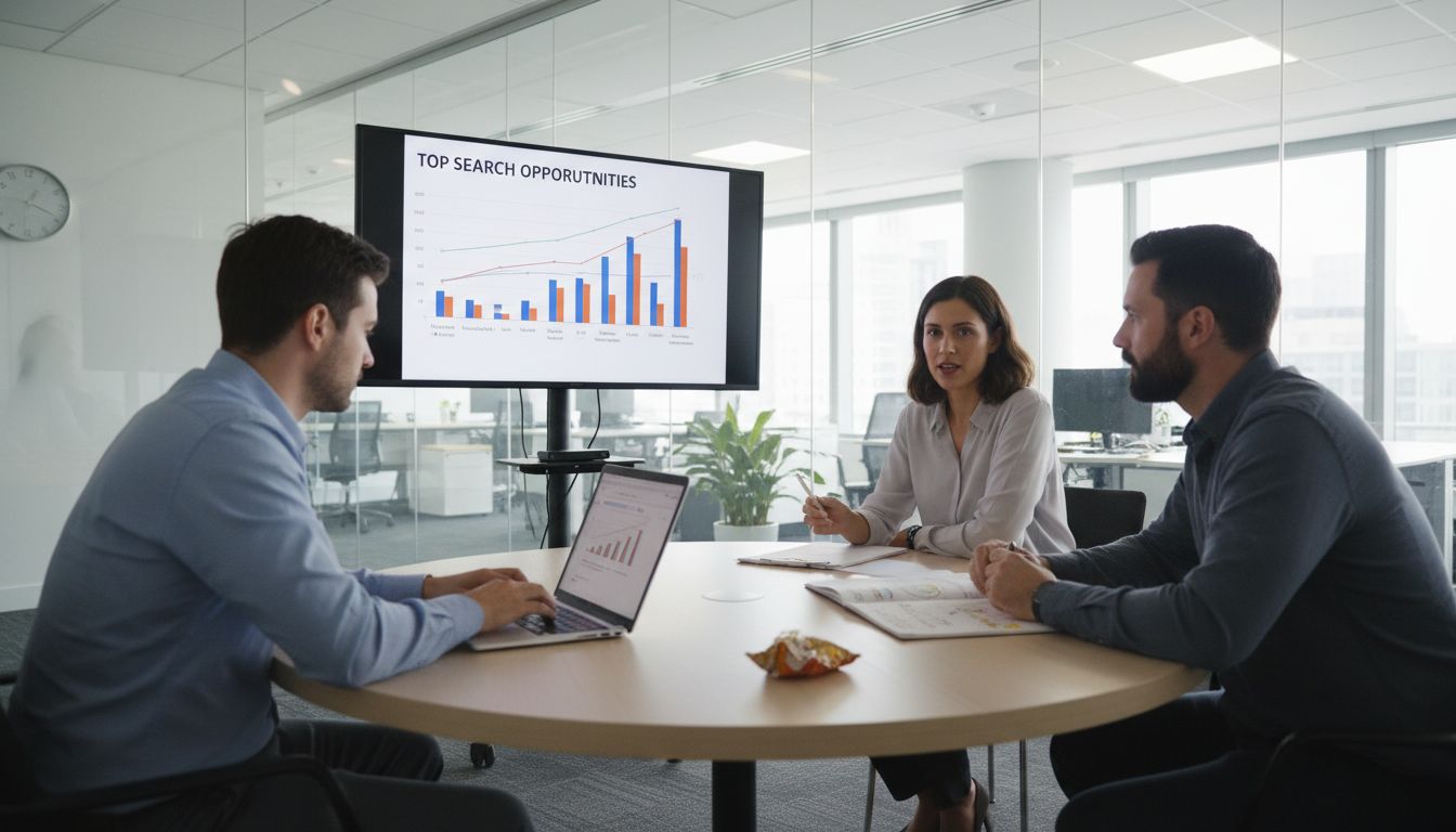 Marketers conducting keyword research collaboration