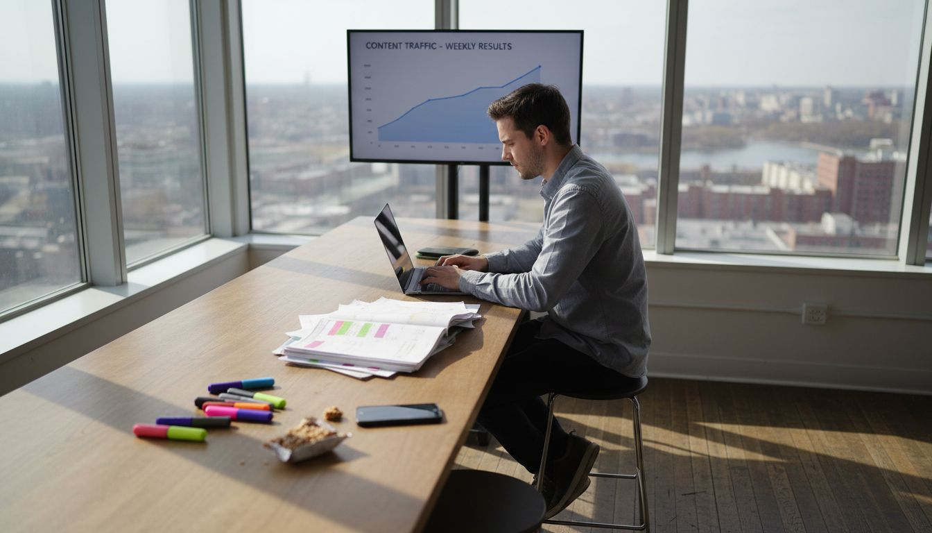 Content creator working in city office