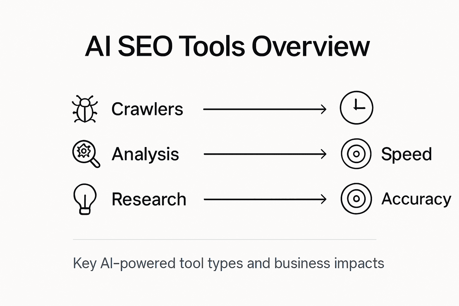 Infographic showing main AI SEO audit tool types and benefits