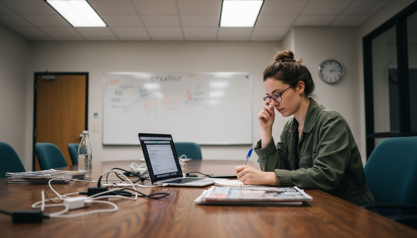 Woman researching different backlinks on laptop