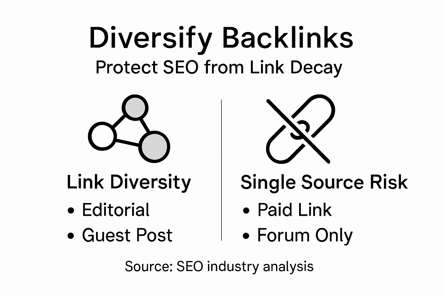 Infographic showing backlink diversity vs single source risk