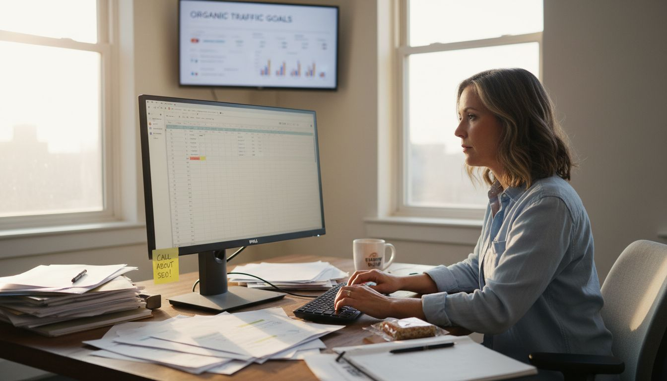 Strategist planning website content in office