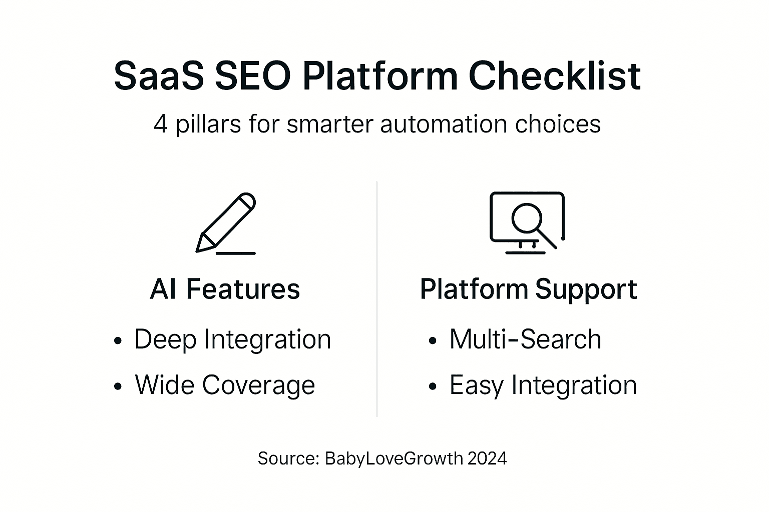 Infographic with SaaS SEO platform decision pillars