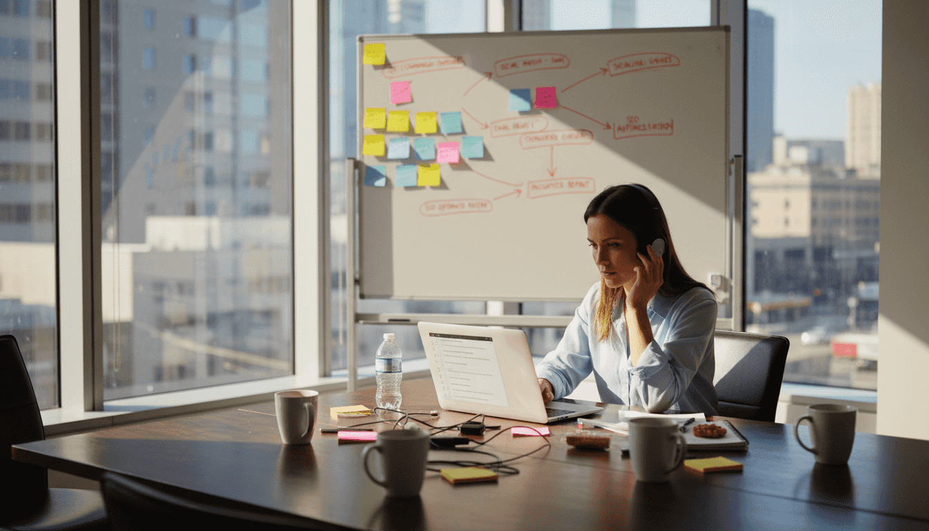 Marketing manager working on checklist in office