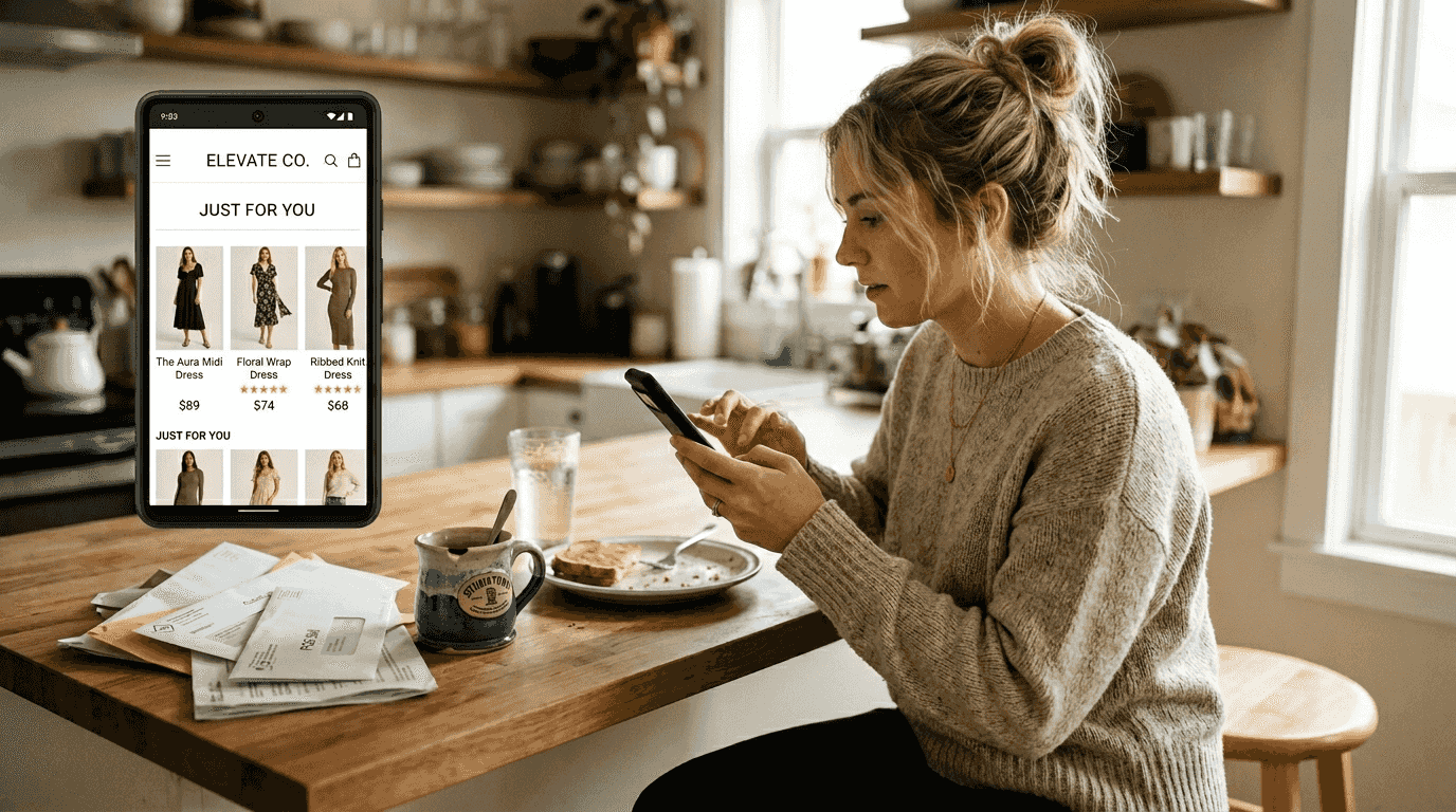 Woman browsing AI-powered product suggestions